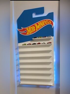 Hot Wheels Wall Display Panel with Logo and White Shelves